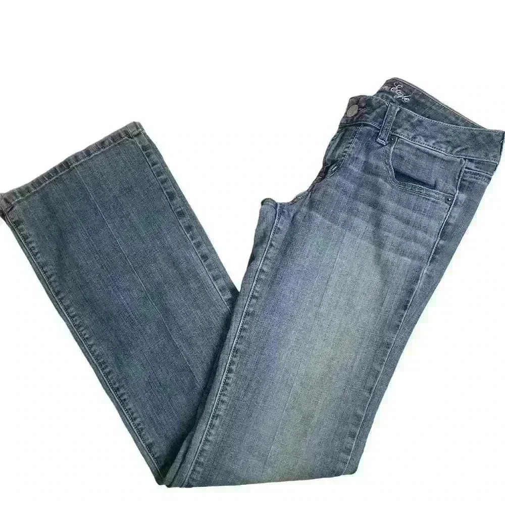 American Eagle Women's Boyfriend Jeans Size 8L Blue Super Stretch Denim